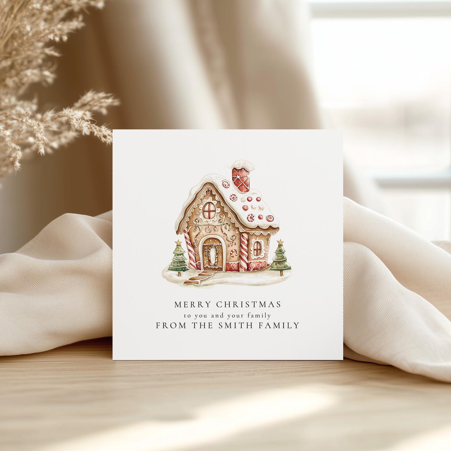 From Our Family to Yours Christmas Card, Gingerbread House Card, Personalised Family Christmas Card, Holiday Card for Friends & Neighbours