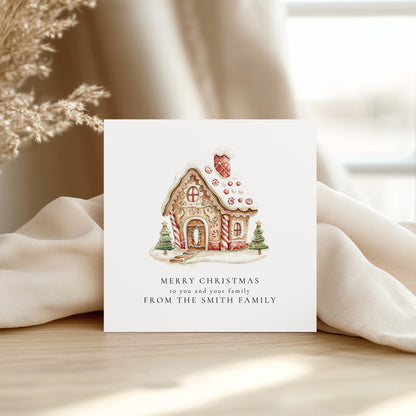 From Our Family to Yours Christmas Card, Gingerbread House Card, Personalised Family Christmas Card, Holiday Card for Friends & Neighbours