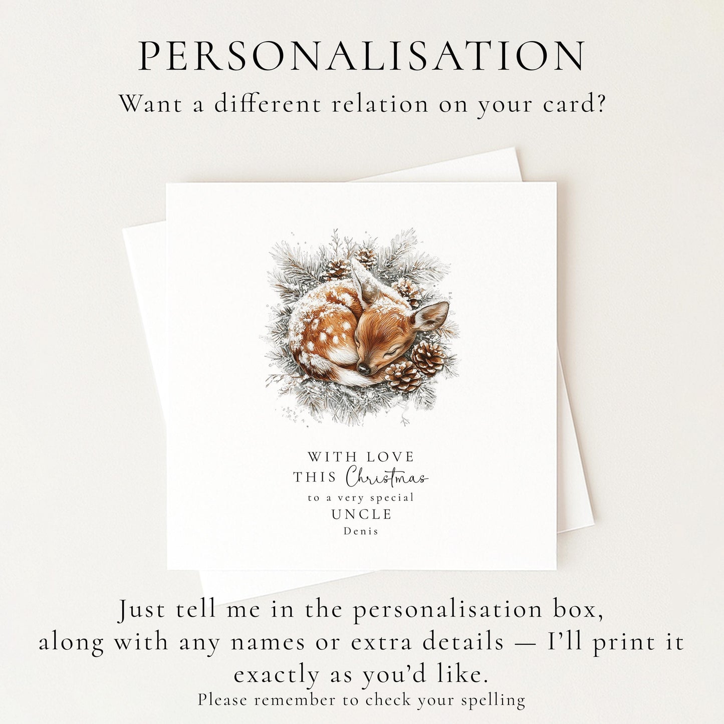Uncle Christmas Card, Personalised Deer Xmas Card, Cute Woodland Uncle Card