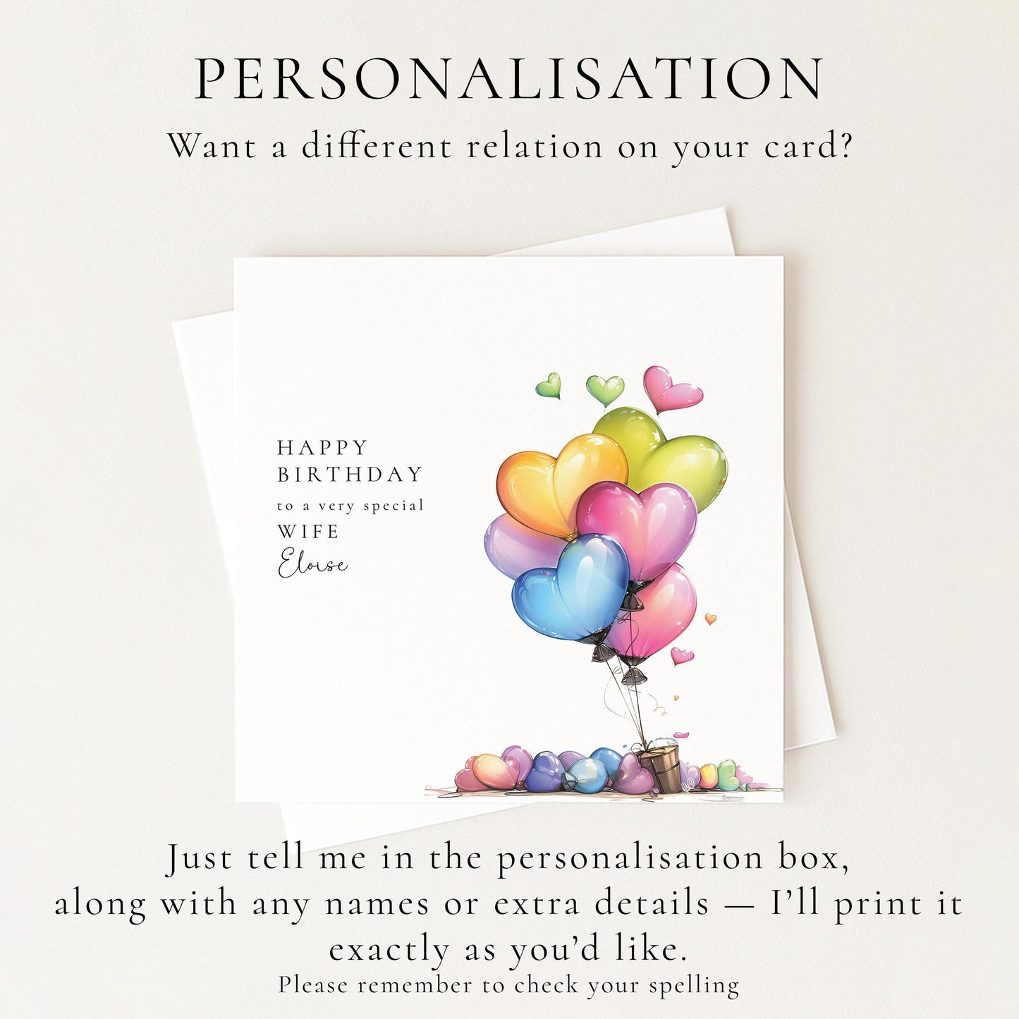 Wife Birthday Card, Personalised Birthday Card for Wife, Romantic Birthday Card with Hearts