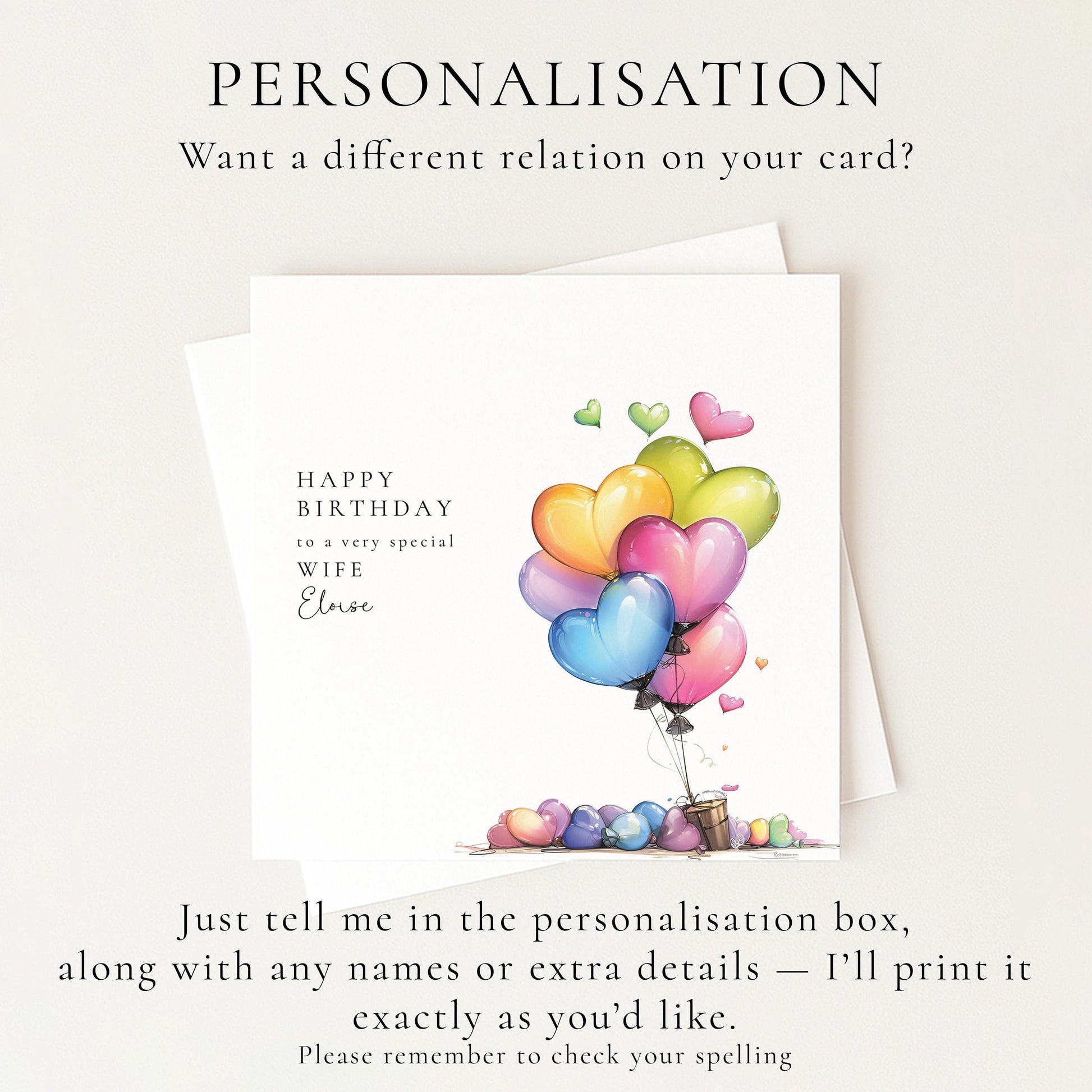 Wife Birthday Card, Personalised Birthday Card for Wife, Romantic Birthday Card with Hearts