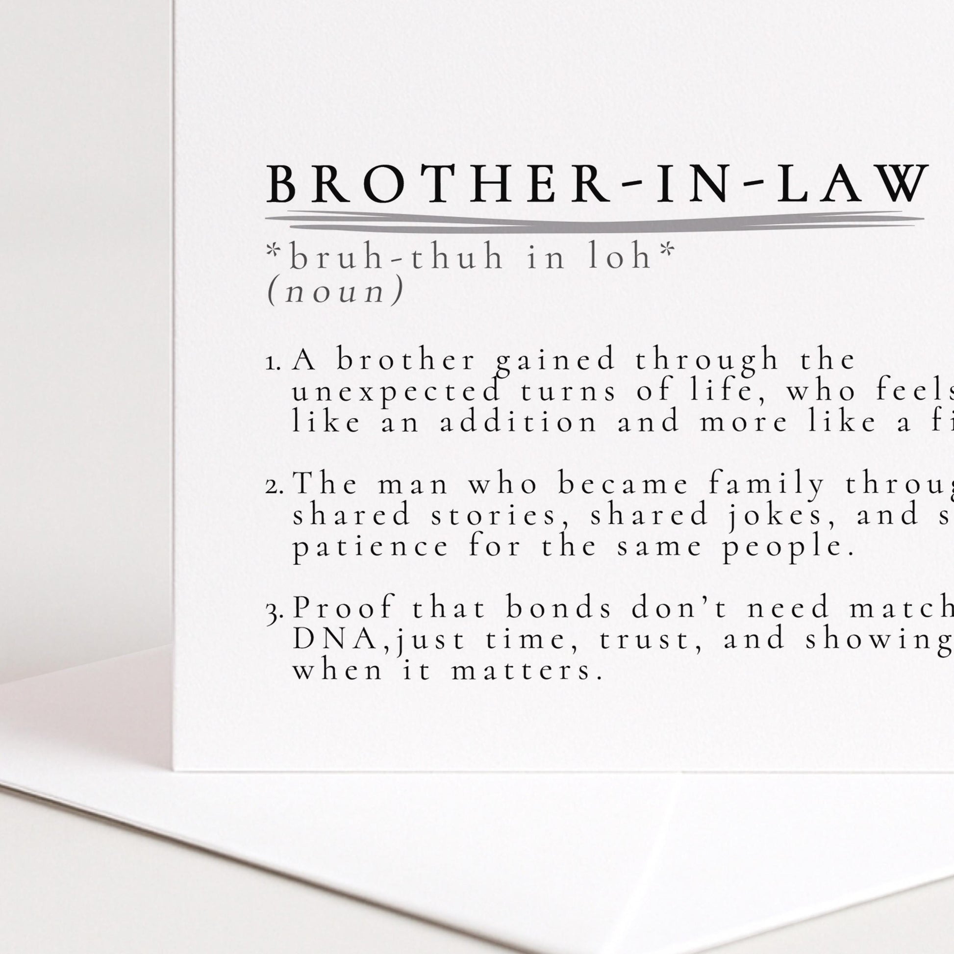 Brother-in-Law Definition Card, Dictionary Meaning Brother in Law Birthday Card, Sentimental Minimalist Card for Brother-in-Law,