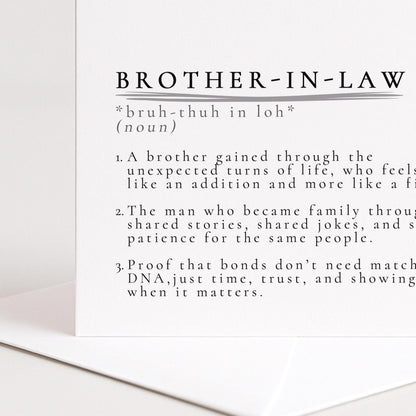 Brother-in-Law Definition Card, Dictionary Meaning Brother in Law Birthday Card, Sentimental Minimalist Card for Brother-in-Law,