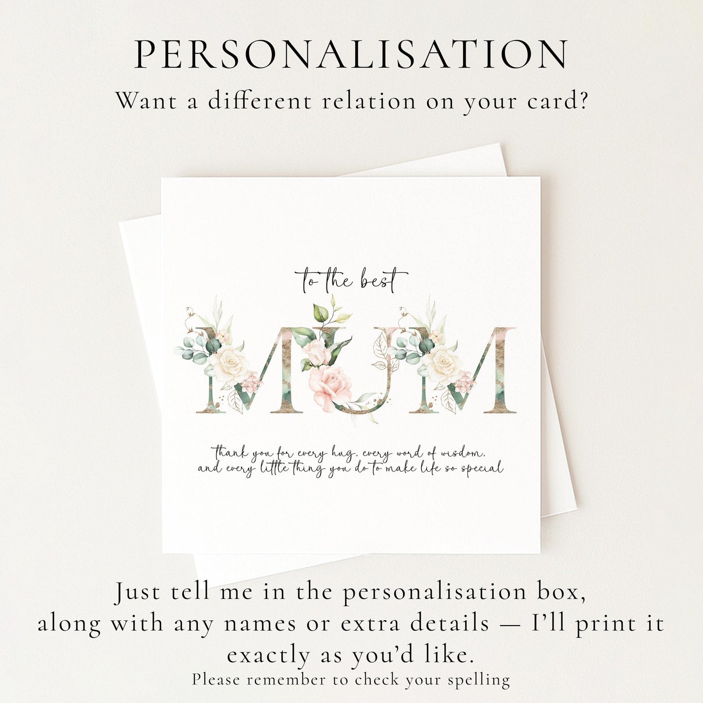 Mum Birthday Card, Mother’s Day Card for Mum, Floral Mum Card, To the Best Mum Card, Printed Greeting Card