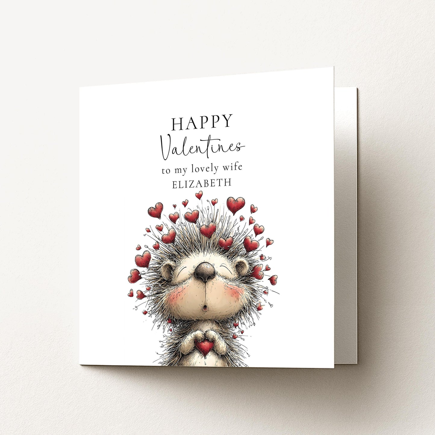 Valentine’s Card for Wife, Cute Hedgehog Valentine Card, Wife Valentine Card, Personalised Valentine’s Day Card
