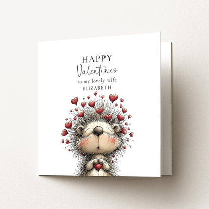 Valentine’s Card for Wife, Cute Hedgehog Valentine Card, Wife Valentine Card, Personalised Valentine’s Day Card