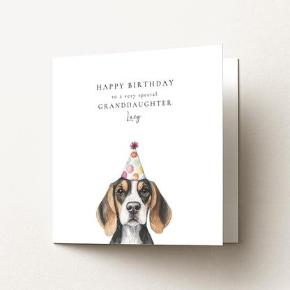Granddaughter Birthday Card, Cute Dog Birthday Card, Personalised Birthday Card for Granddaughter, Printed Card with Party Hat Pup