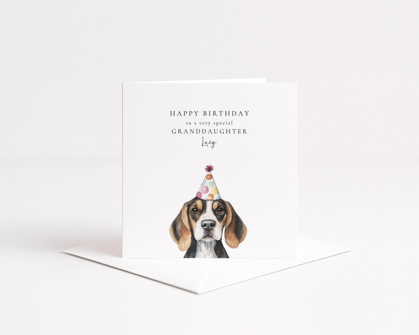 Granddaughter Birthday Card, Cute Dog Birthday Card, Personalised Birthday Card for Granddaughter, Printed Card with Party Hat Pup