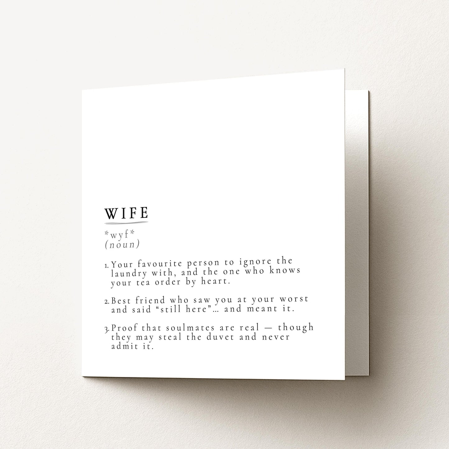 Wife Definition Card, Dictionary Meaning Wife Birthday Card, Sentimental Minimalist Card for Wife, Anniversary Card Idea