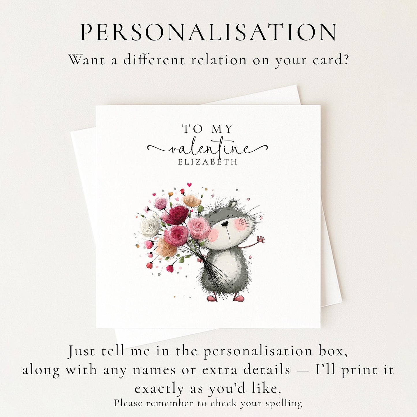 Personalised Valentine’s Card: Cute Hedgehog with Flowers