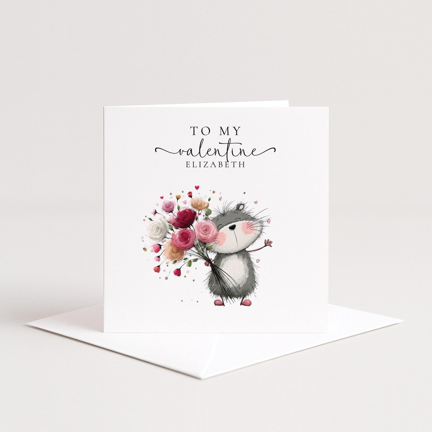 Personalised Valentine’s Card: Cute Hedgehog with Flowers