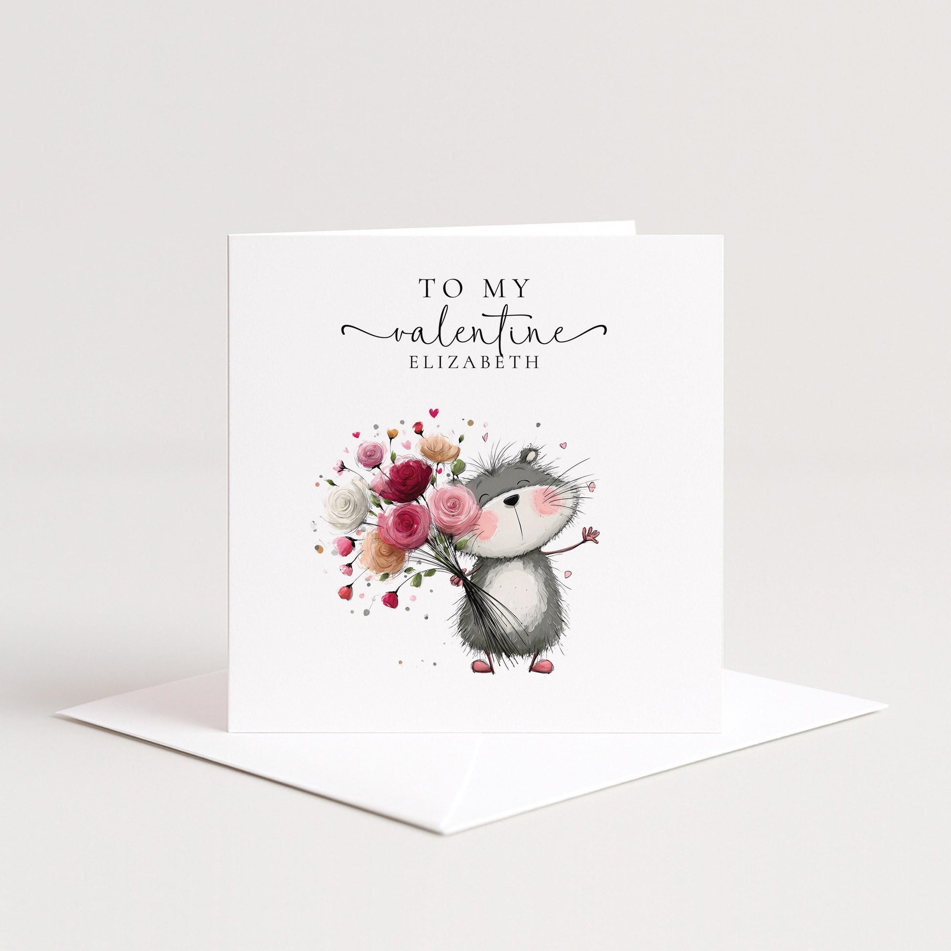 Personalised Valentine’s Card: Cute Hedgehog with Flowers