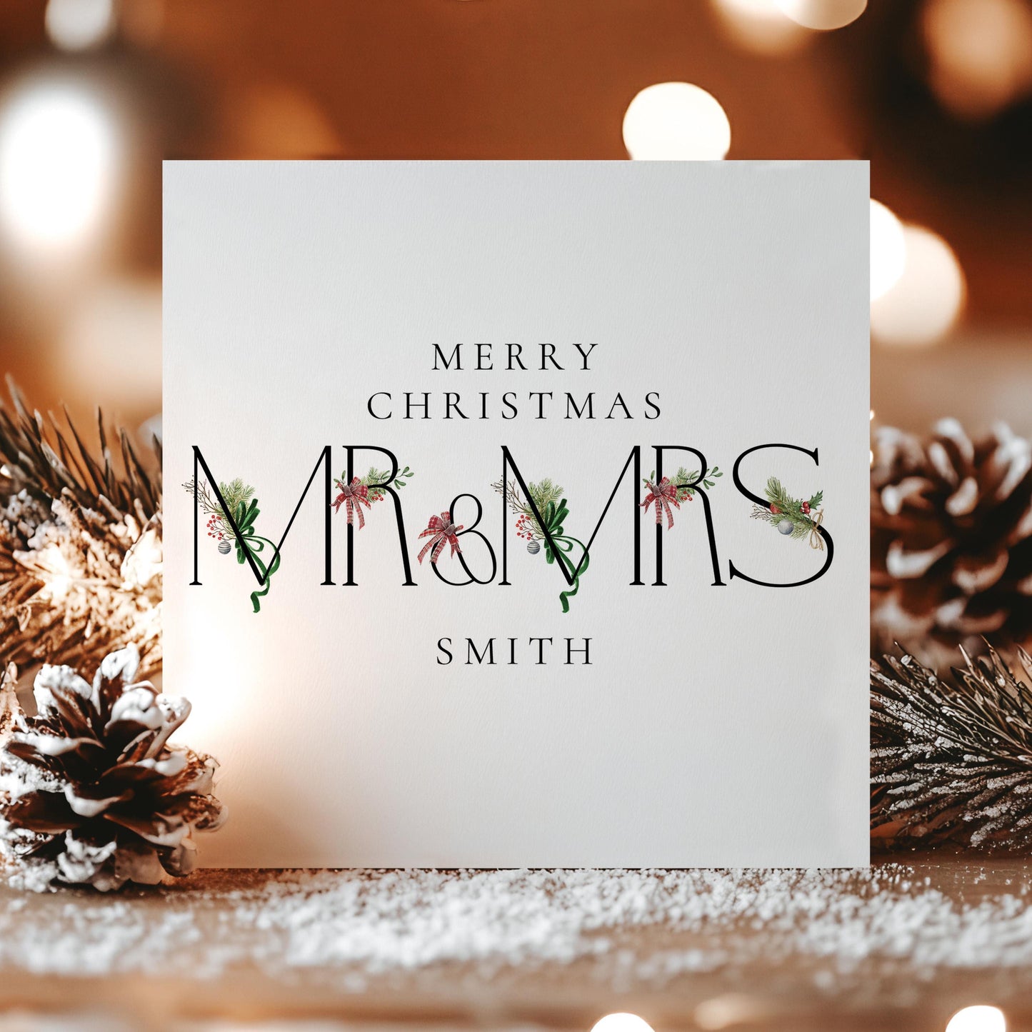 Mr and Mrs Christmas Card Personalised, Newlywed Christmas Card with Surname, Married Couple Xmas Card, Husband and Wife Holiday Card UK