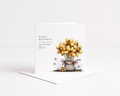 Grandma Birthday Card, Personalised Birthday Card for Grandma, Floral Birthday Card with Name