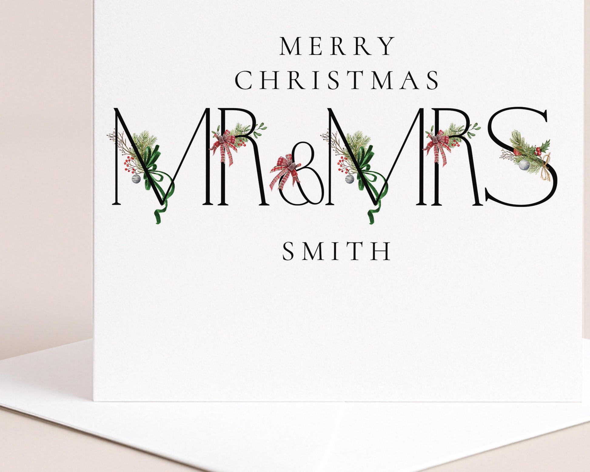 Mr and Mrs Christmas Card Personalised, Newlywed Christmas Card with Surname, Married Couple Xmas Card, Husband and Wife Holiday Card UK