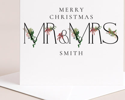 Mr and Mrs Christmas Card Personalised, Newlywed Christmas Card with Surname, Married Couple Xmas Card, Husband and Wife Holiday Card UK