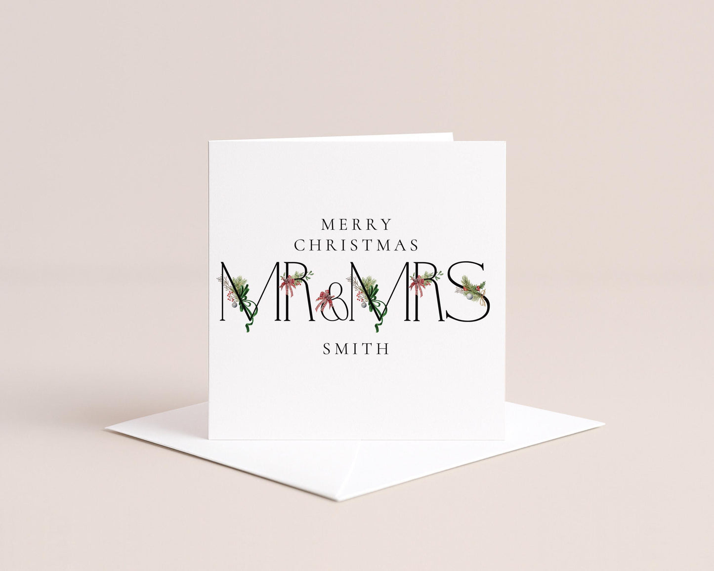 Mr and Mrs Christmas Card Personalised, Newlywed Christmas Card with Surname, Married Couple Xmas Card, Husband and Wife Holiday Card UK