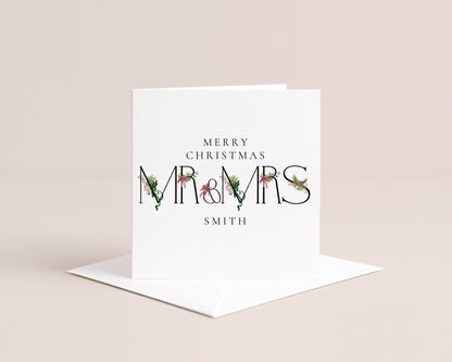 Mr and Mrs Christmas Card Personalised, Newlywed Christmas Card with Surname, Married Couple Xmas Card, Husband and Wife Holiday Card UK