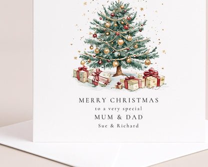 Personalised Christmas Card for Mum & Dad, Luxury Christmas Tree Card, Custom Names, Keepsake Christmas Card for Parents