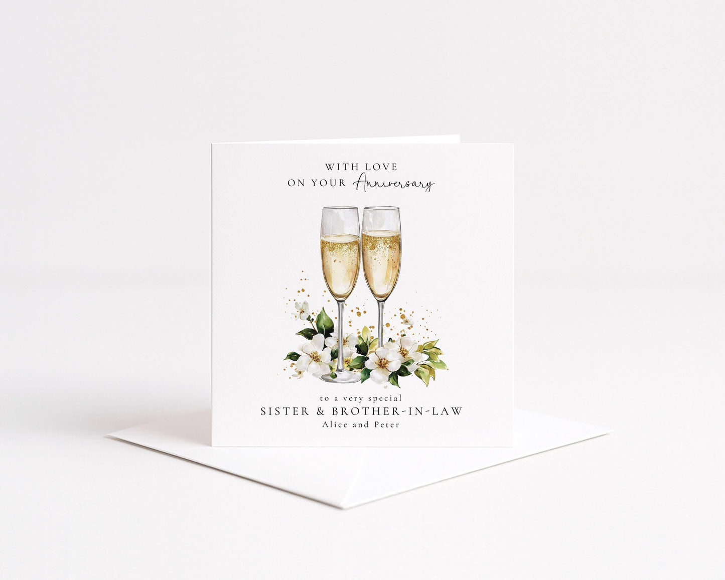 Anniversary Card for Sister and Brother in Law, Personalised Anniversary Card with Names, Champagne Glasses Card