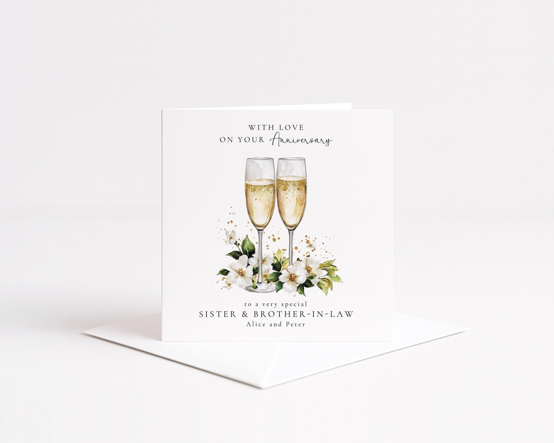 Anniversary Card for Sister and Brother in Law, Personalised Anniversary Card with Names, Champagne Glasses Card