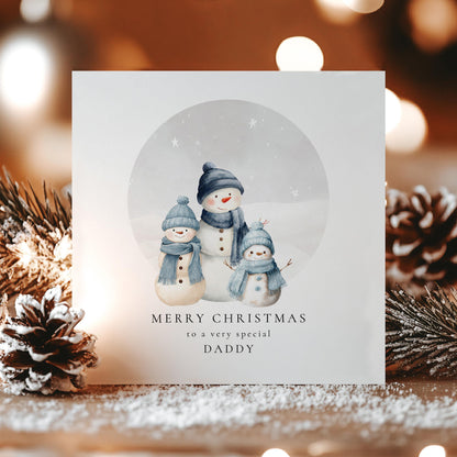 Daddy Christmas Card, Personalised Snowman Family with 2 Sons, Custom Name Card for Dad, Christmas Card from Two Boys, Cute Xmas Card