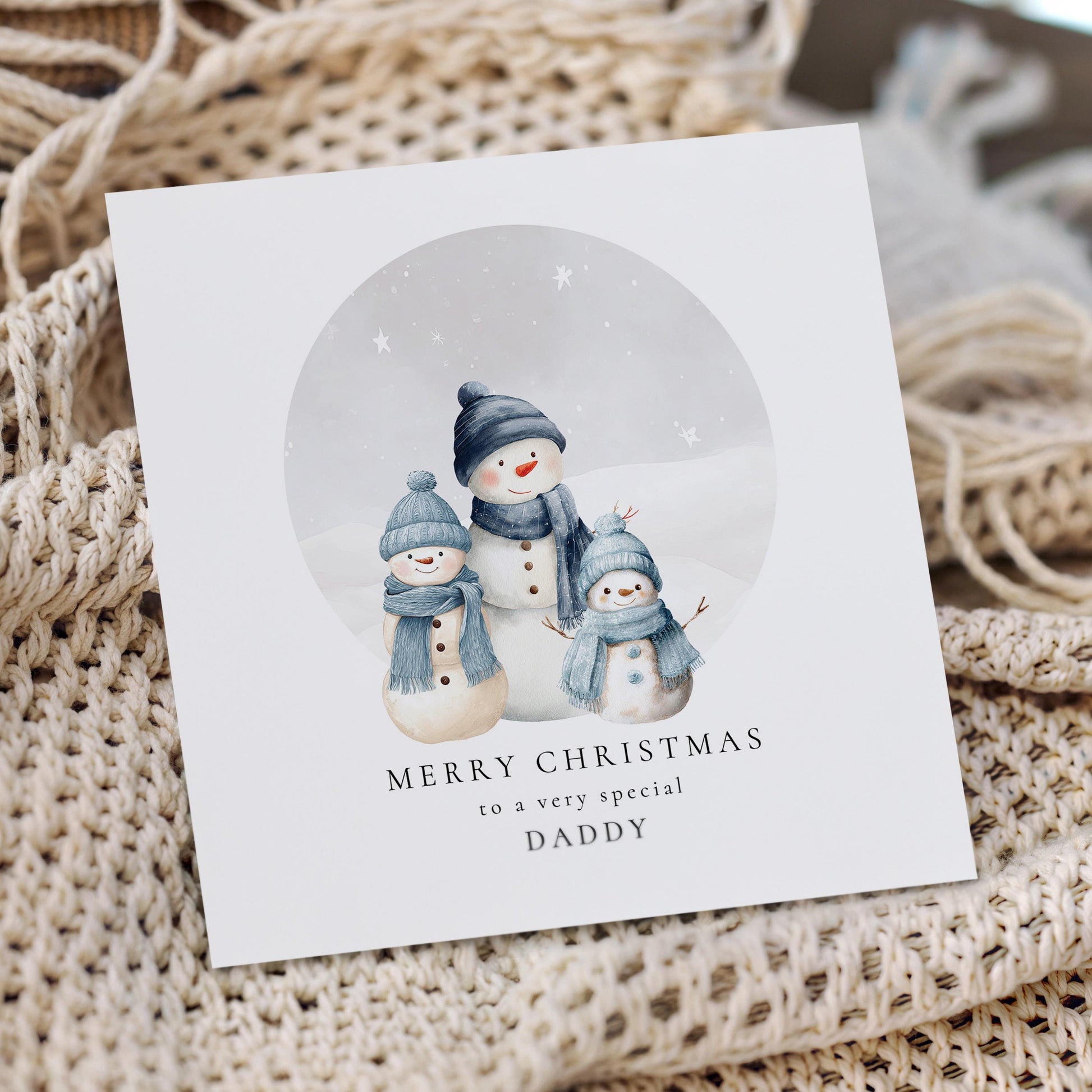 Daddy Christmas Card, Personalised Snowman Family with 2 Sons, Custom Name Card for Dad, Christmas Card from Two Boys, Cute Xmas Card