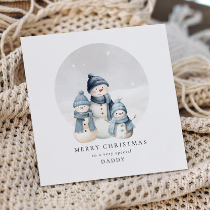Daddy Christmas Card, Personalised Snowman Family with 2 Sons, Custom Name Card for Dad, Christmas Card from Two Boys, Cute Xmas Card