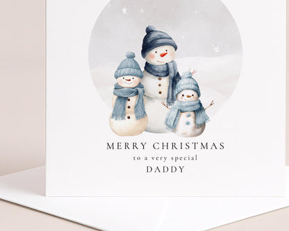 Daddy Christmas Card, Personalised Snowman Family with 2 Sons, Custom Name Card for Dad, Christmas Card from Two Boys, Cute Xmas Card