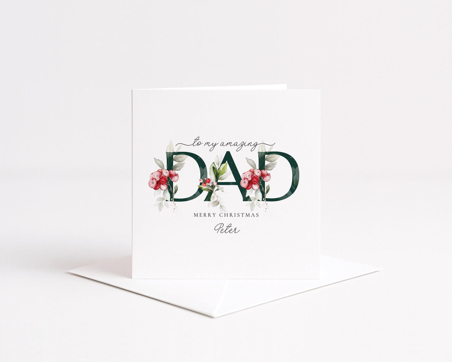 Dad Christmas Card, Personalised Christmas Card for Dad, Floral Festive Card, Elegant Merry Christmas Card with Name