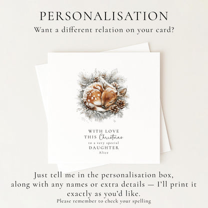 Daughter Christmas Card, Personalised Deer Xmas Card, Cute Winter Daughter Card