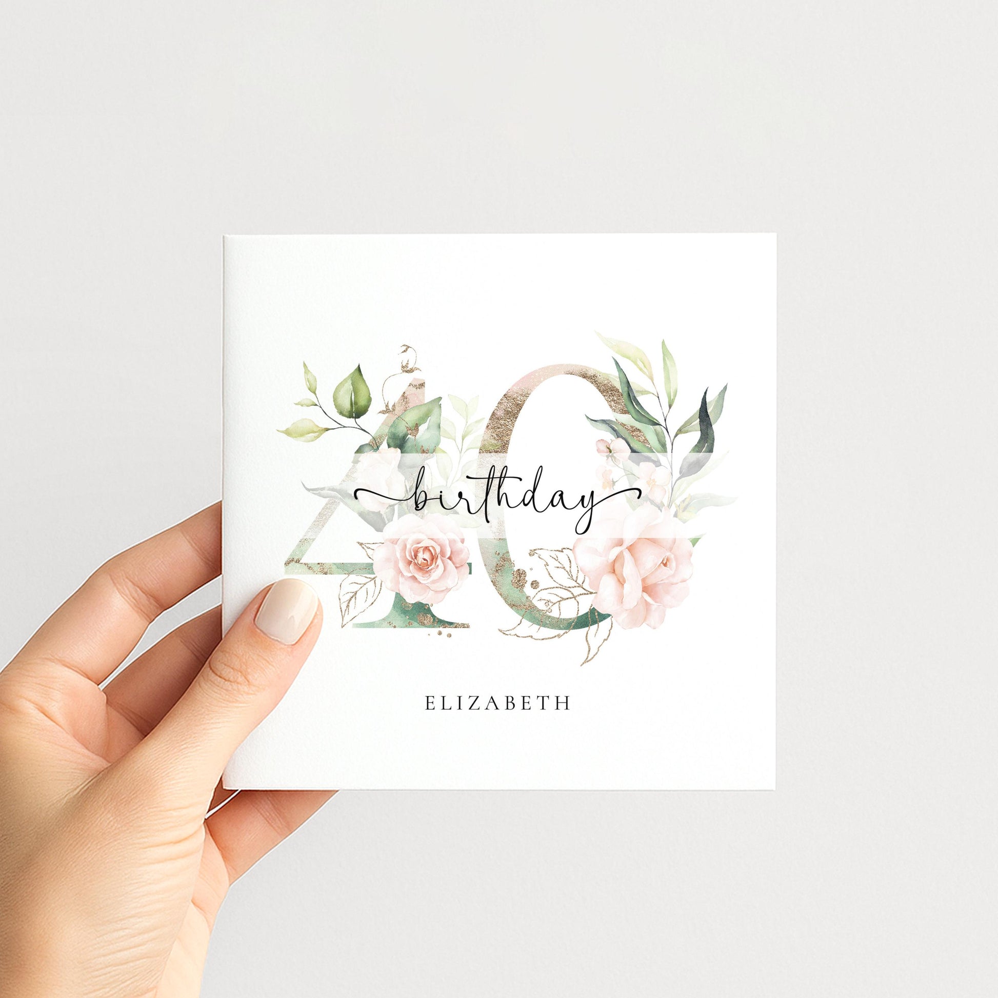 Personalised Age Birthday Card, Floral Milestone Birthday Card, Custom Name Birthday Card, Elegant Floral Number Card, 40th Birthday Card