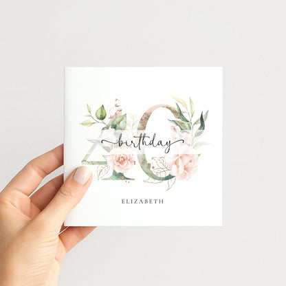Personalised Age Birthday Card, Floral Milestone Birthday Card, Custom Name Birthday Card, Elegant Floral Number Card, 40th Birthday Card