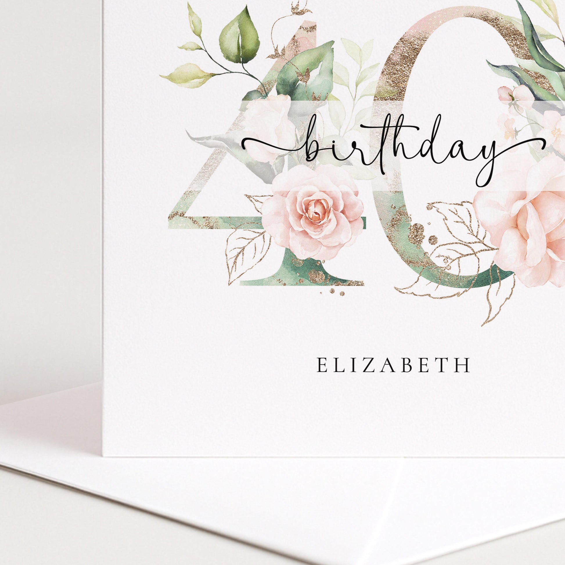 Personalised Age Birthday Card, Floral Milestone Birthday Card, Custom Name Birthday Card, Elegant Floral Number Card, 40th Birthday Card
