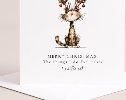 Funny Cat Christmas Card, The Things I Do for Treats, Christmas Card from the Cat, Cute Pet Christmas Card for Cat Lovers