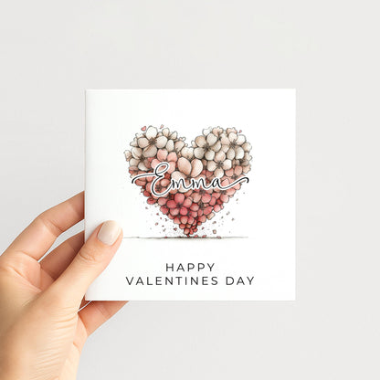Personalised Valentines Card, Floral Heart Valentine Card, Custom Name Valentine’s Day Card, Romantic Printed Card for Loved One