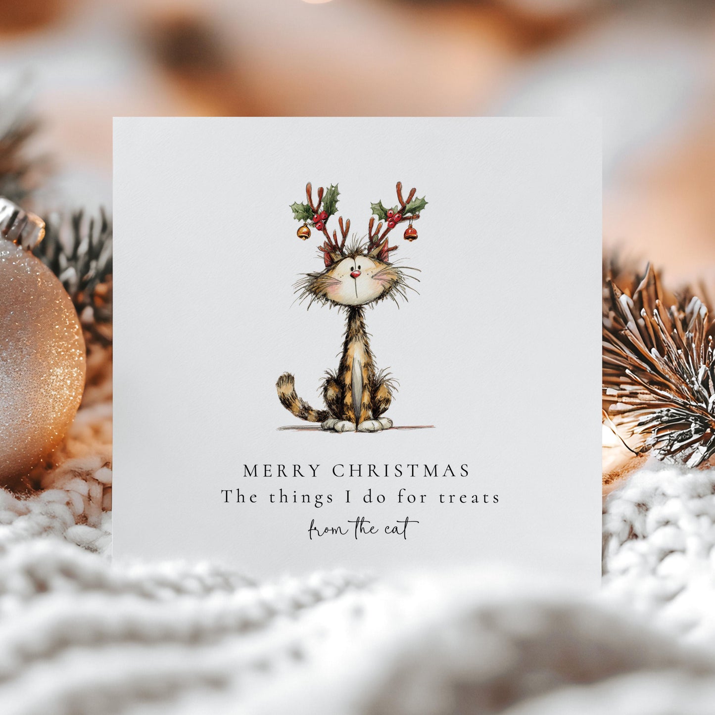 Funny Cat Christmas Card, The Things I Do for Treats, Christmas Card from the Cat, Cute Pet Christmas Card for Cat Lovers