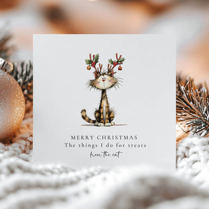Funny Cat Christmas Card, The Things I Do for Treats, Christmas Card from the Cat, Cute Pet Christmas Card for Cat Lovers