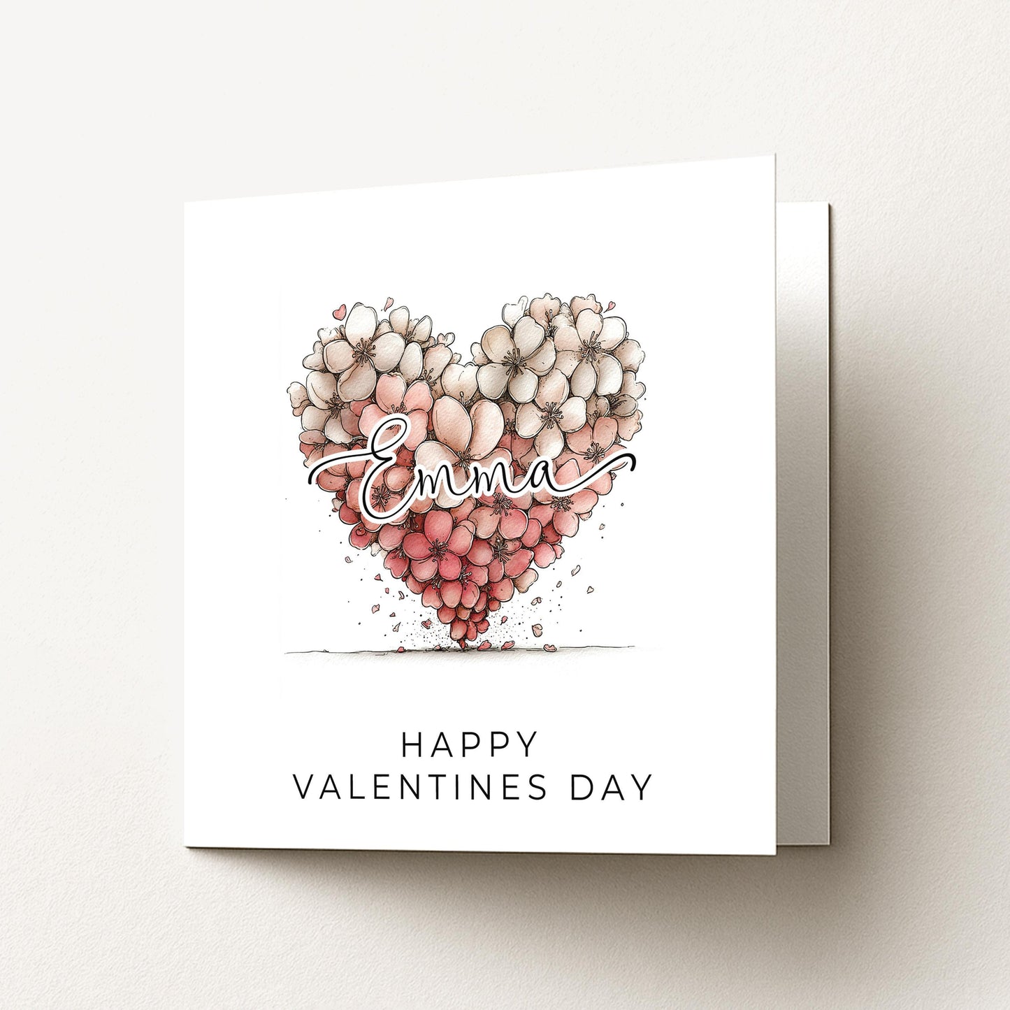 Personalised Valentines Card, Floral Heart Valentine Card, Custom Name Valentine’s Day Card, Romantic Printed Card for Loved One