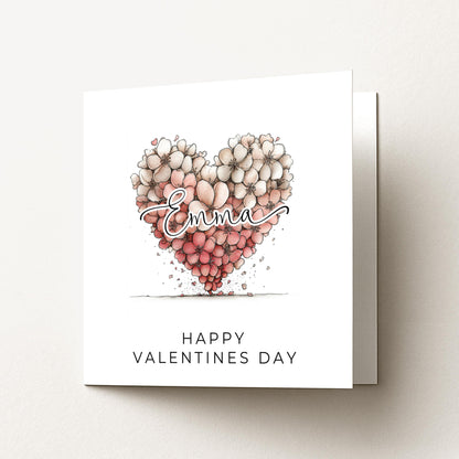 Personalised Valentines Card, Floral Heart Valentine Card, Custom Name Valentine’s Day Card, Romantic Printed Card for Loved One