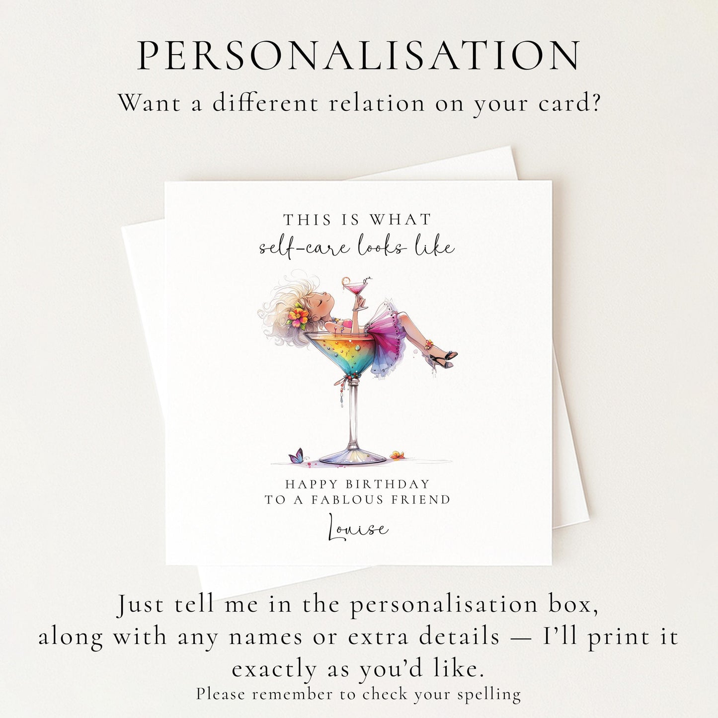 Self Care Birthday Card for Friend, Funny Cocktail Birthday Card, Personalised Birthday Card for Her, Relaxing Spa Style Card for Women