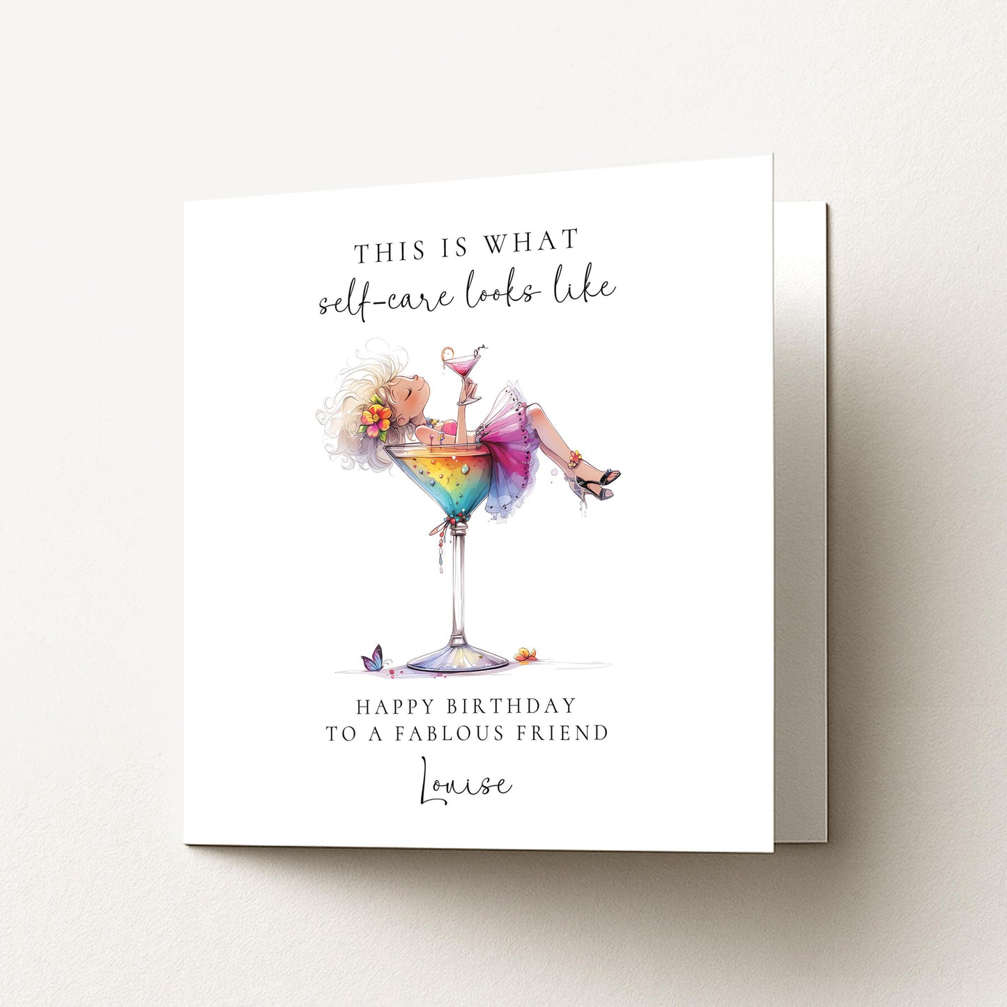 Self Care Birthday Card for Friend, Funny Cocktail Birthday Card, Personalised Birthday Card for Her, Relaxing Spa Style Card for Women