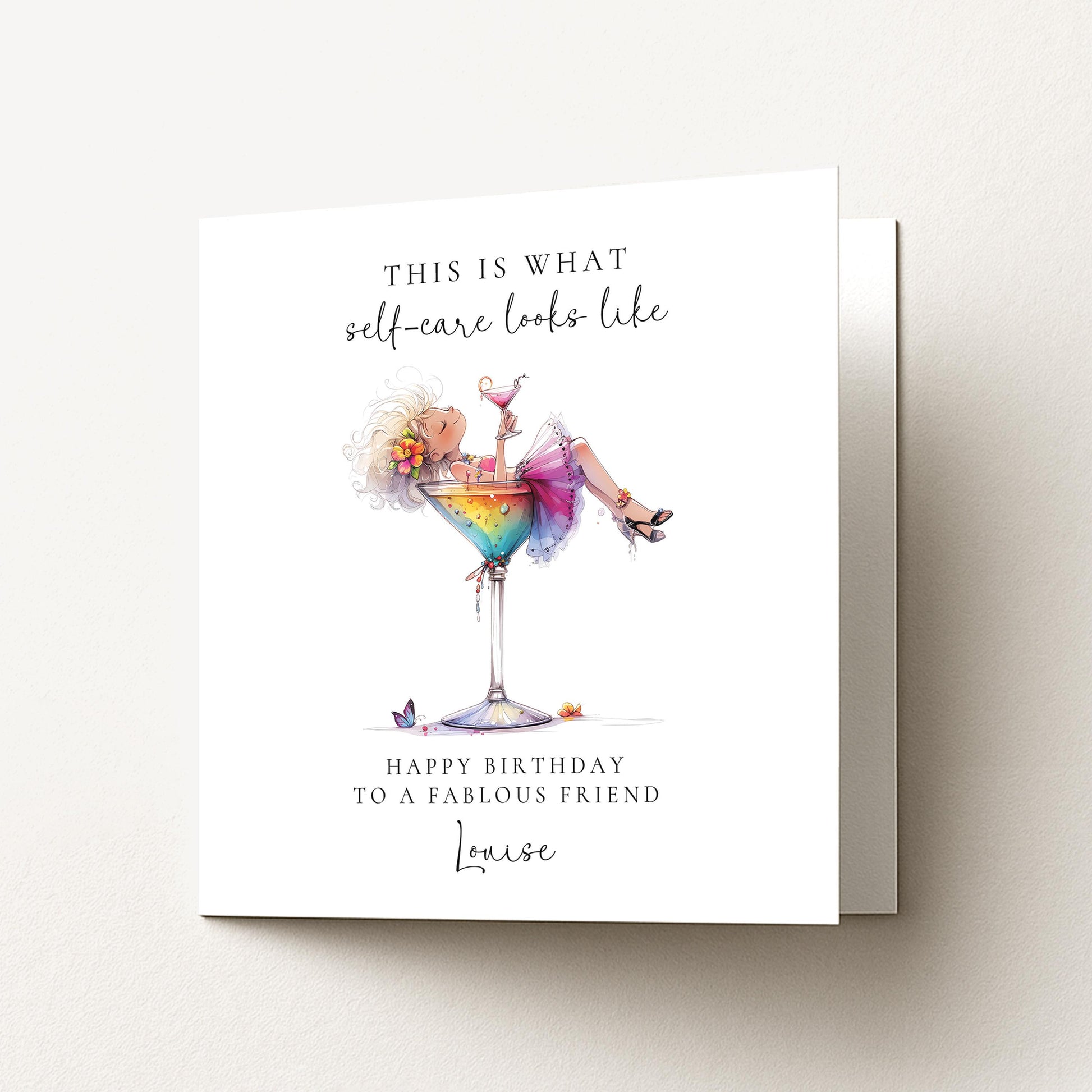 Self Care Birthday Card for Friend, Funny Cocktail Birthday Card, Personalised Birthday Card for Her, Relaxing Spa Style Card for Women