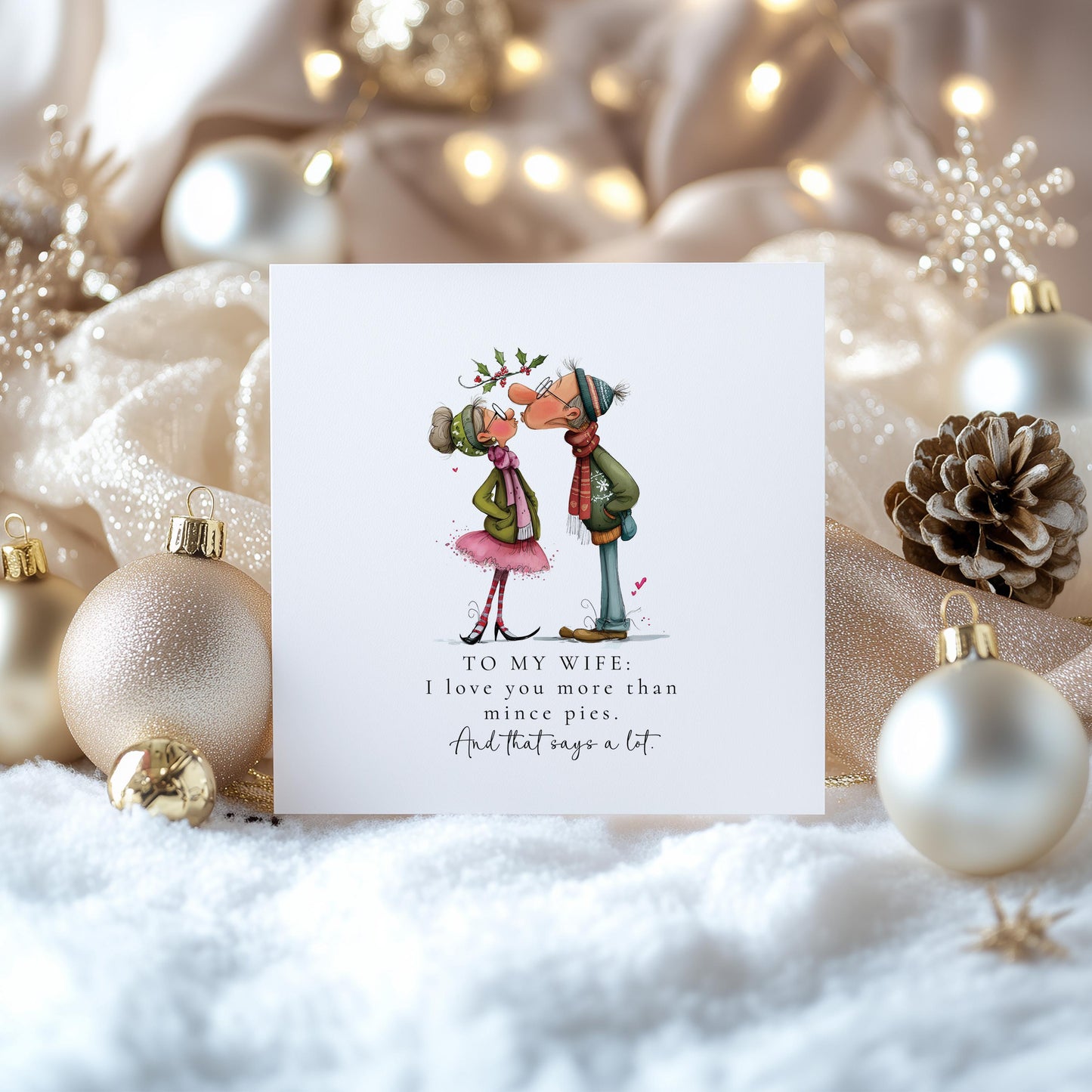 Funny Christmas Card for Wife, I Love You More Than Mince Pies, Humorous Romantic Xmas Card, Cute Festive Card for Her, Mince Pie Joke
