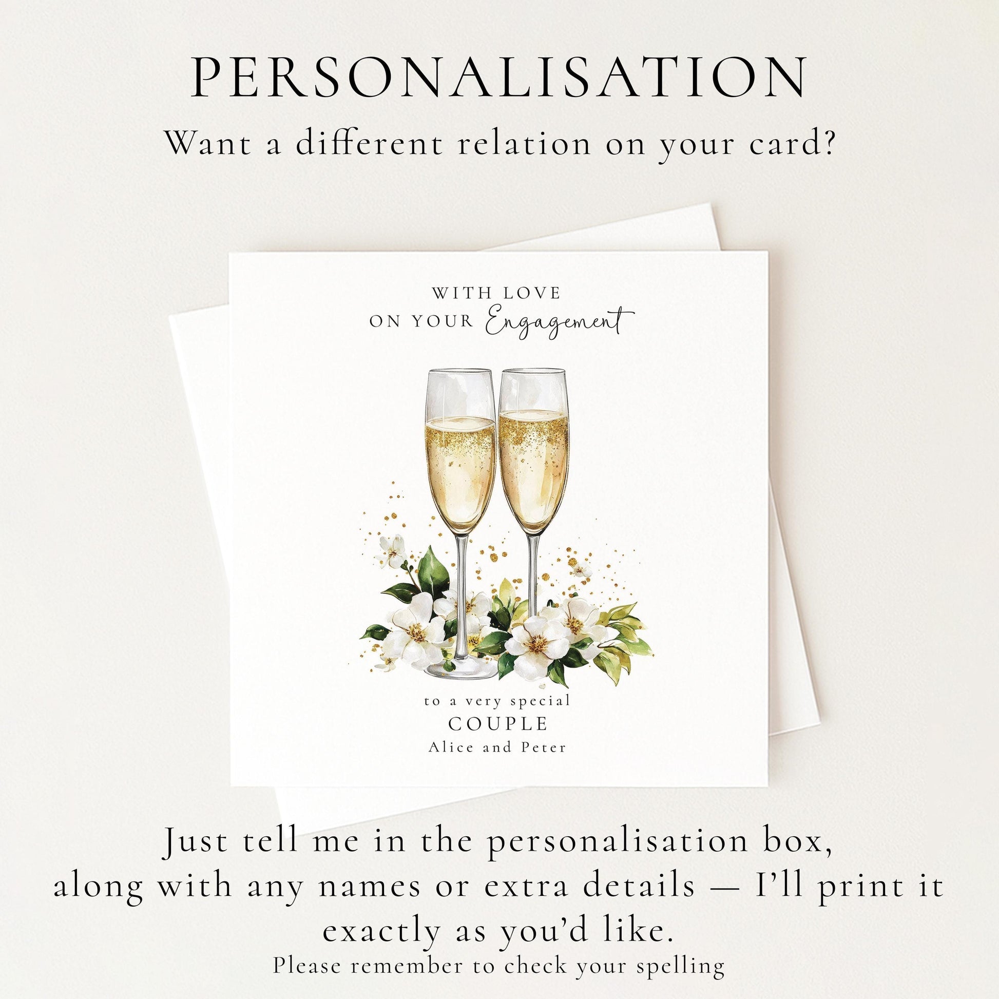 Engagement Card for Couple, Personalised Engagement Card, Elegant Champagne Glasses Engagement Congratulations Card