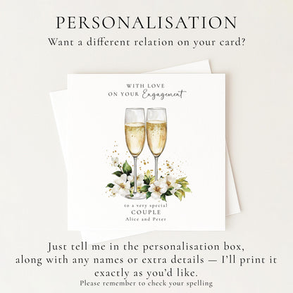 Engagement Card for Couple, Personalised Engagement Card, Elegant Champagne Glasses Engagement Congratulations Card