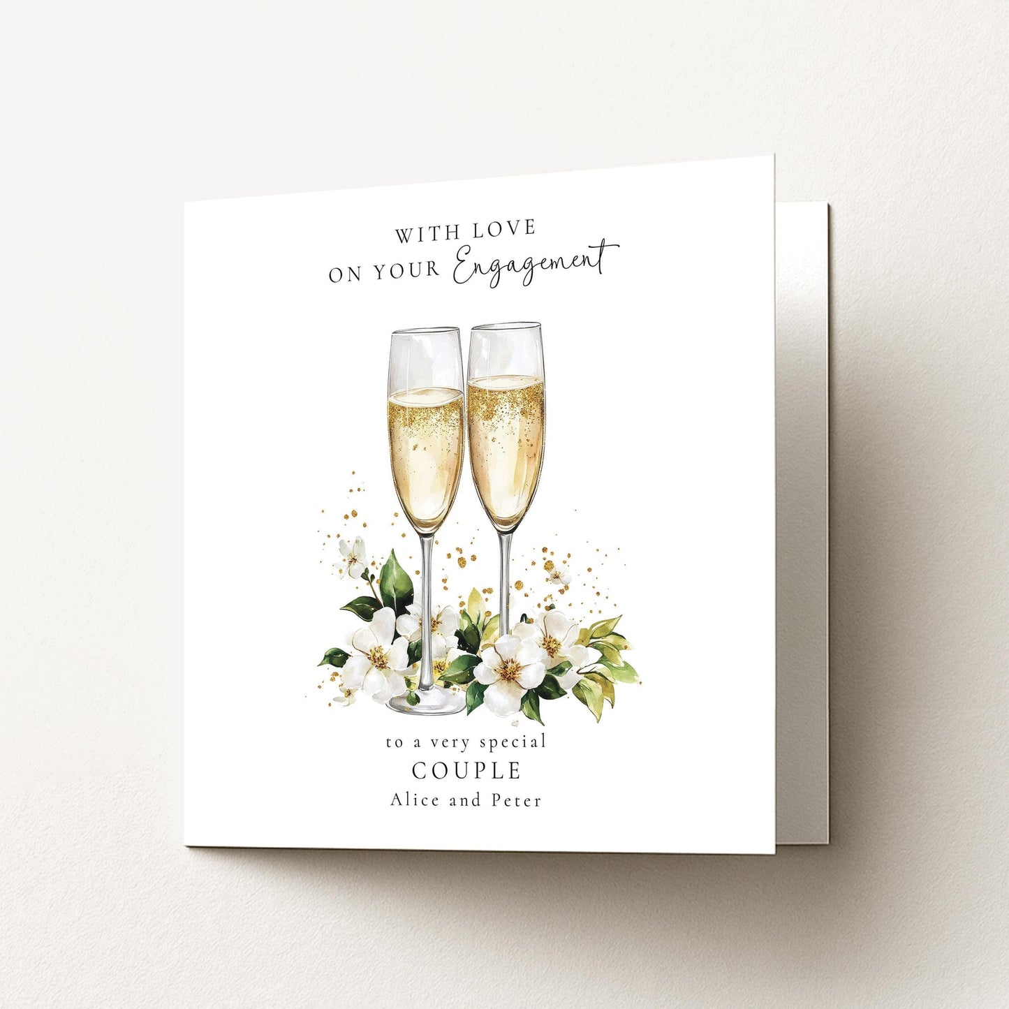 Engagement Card for Couple, Personalised Engagement Card, Elegant Champagne Glasses Engagement Congratulations Card