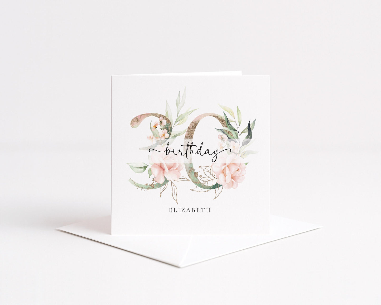 Personalised 30th Birthday Card, Elegant Floral Birthday Card, Custom Name Card for Her, Milestone Birthday Keepsake