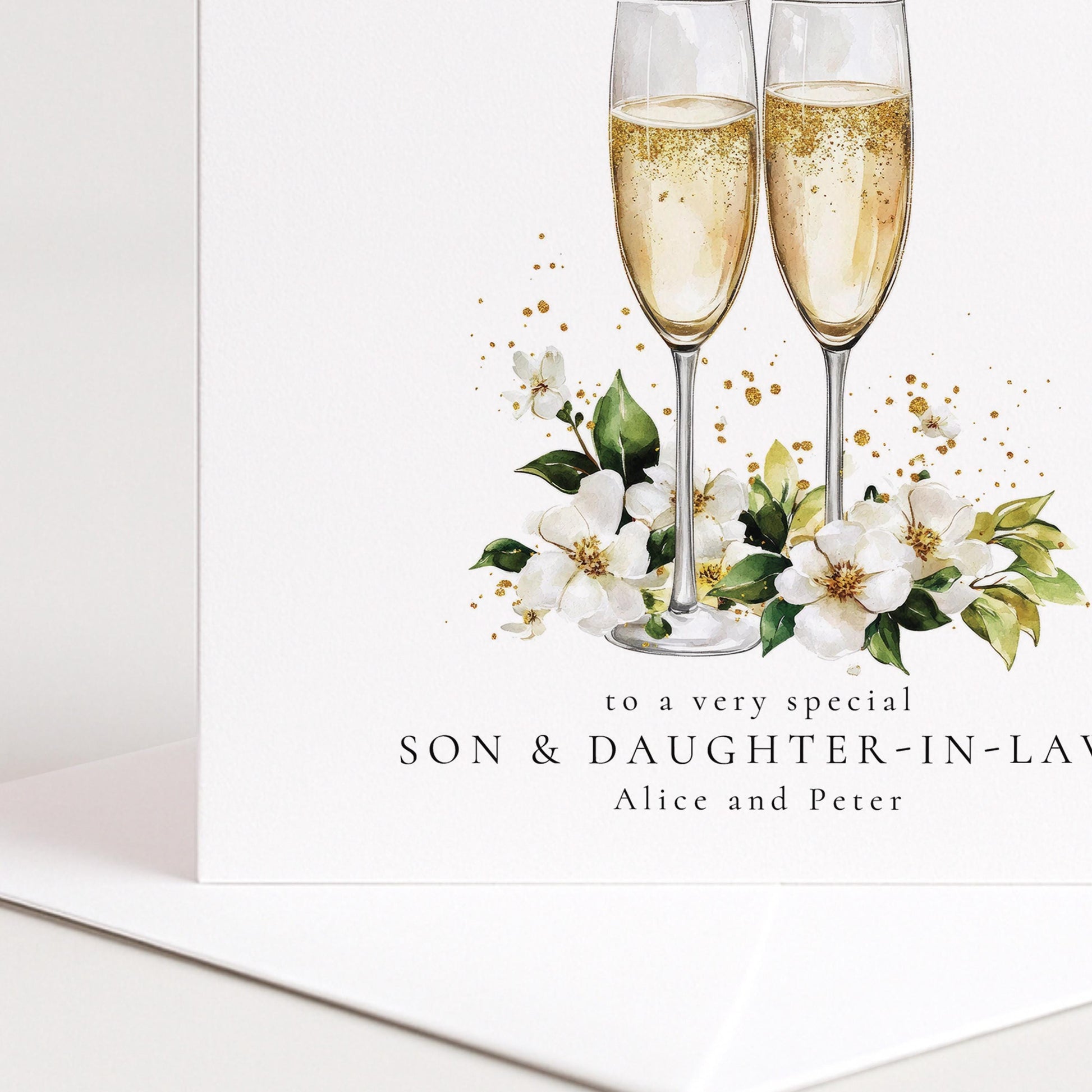 Anniversary Card for Son and Daughter in Law, Personalised Family Anniversary Card, Champagne Glasses Wedding Anniversary Card