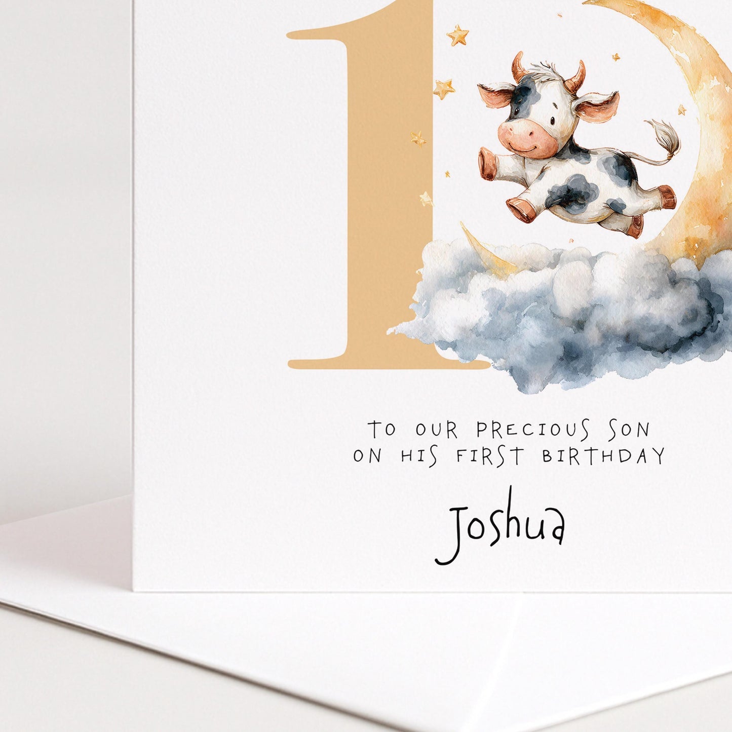 Personalised 1st Birthday Card for Son or Boy, Hey Diddle Diddle First Birthday Card, Cow Jumping Over the Moon Card, Nursery Rhyme Theme